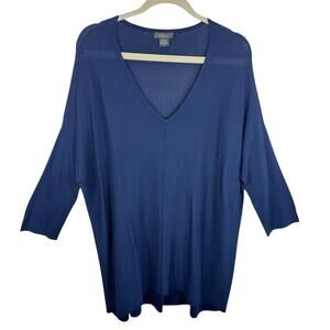 Pure Amici Navy Blue 3/4 Sleeve Silk Cotton Cashmere V-Neck Oversized Sweater M